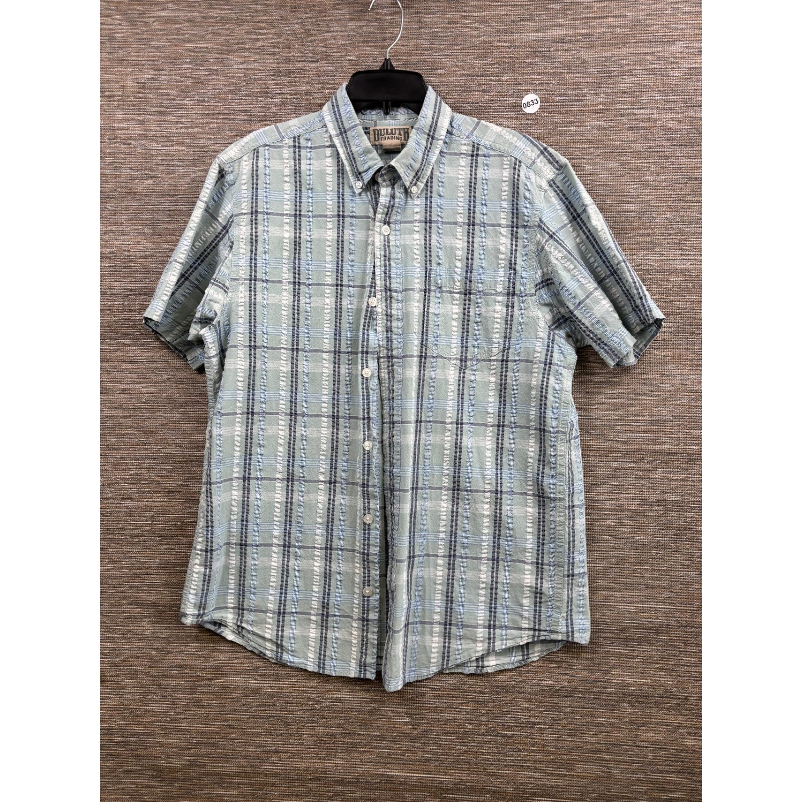 Duluth Ripple Rouser Seersucker Plaid Shirt Mens Size M Green Short Sleeve 60602